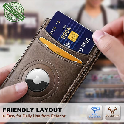 BULLIANT Men Airtag Wallet,Slim Wallet Money Clip Card Holder Magnetic Closure 12 Cards in Front Pocket RFID Blocking