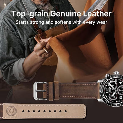 Fullmosa 18mm 20mm 22mm 24mm Leather Watch Bands, 2 Pack Soft Quick Release Watch Strap Compatible with Garmin Vivoactive 5/6/4/3, Venu 4/3S/2S, Samsung Galaxy Fossil Amazfit for Men Women,22mm Saddle Brown&Silver/Black&Silver