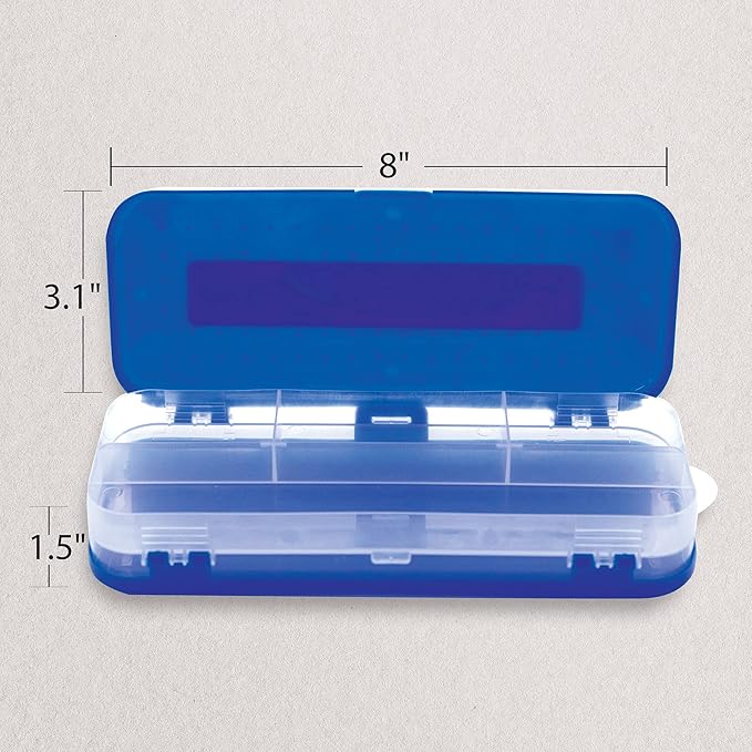 BAZIC PRODUCTS Plastic Pencil Case, Double Deck Utility Storage Box, Multi Purpose Organizer & Supply Holder, Transparent Box Design, Assorted Color, Ideal for School, Office & Craft Use, 4-Pack