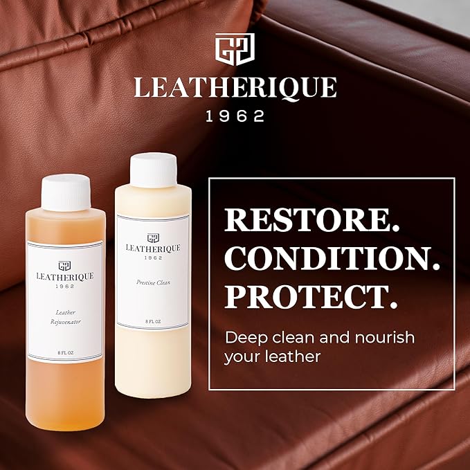 Leatherique Leather Care & Preservation Set - 8 oz | Leatherique Rejuvenator Oil & Prestine Clean 2-Step System | Softens, Conditions & Preserves Leather | Perfect for Cars, Furniture, Saddles & More