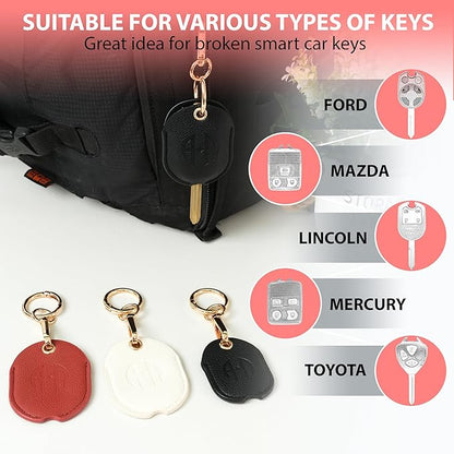Leather Car Key Fob Cover Sleeve Holder for Broken Keys – Smart Remote Protector Case with Keychain for Men & Women