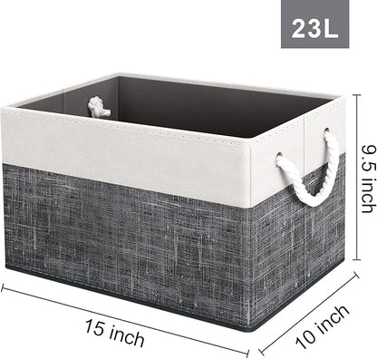 Fab totes Storage Bins [8-Pack], Foldable Storage Baskets for Organizing Toys, Books, Shelves, Closet, Large Storage Box with Rope Handles, Sturdy Organizer Bins, White & Black