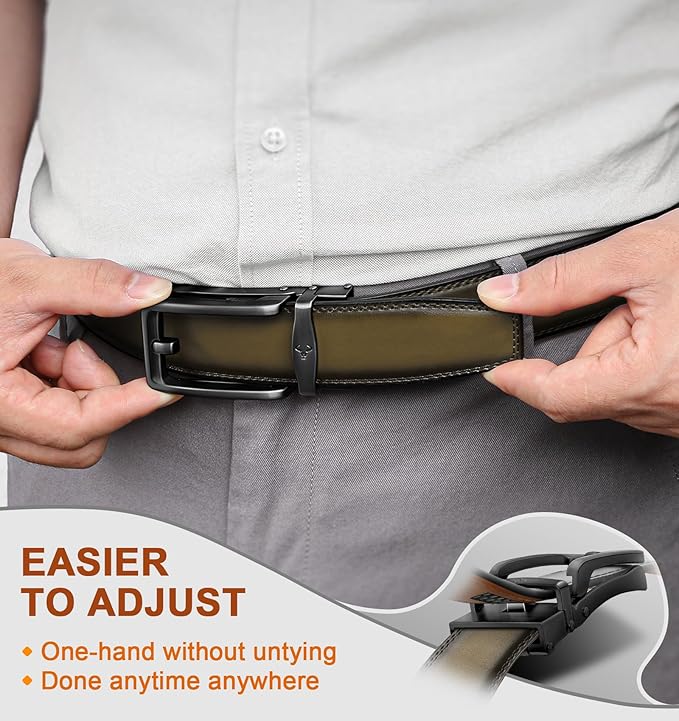 BULLIANT Men Ratchet Belt 2 Pack, Click Sliding Leather Belt Adjustable for Gift Men Dress Casual Jeans 1 3/8,Cut for Fit
