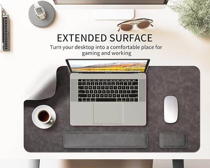 RENMTURE Large Mouse Pad and Keyboard Wrist Rest, Desk Pad for Keyboard and Mouse, Large Gaming Mouse Pad with Wrist Support, Desk Mat for Work and Gaming (Dark Grey)