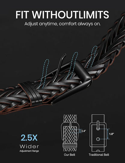 Braided Leather Belt for Men Adjustable Woven Golf Belt for Causal Shorts Pants Jeans 1.4'' Width