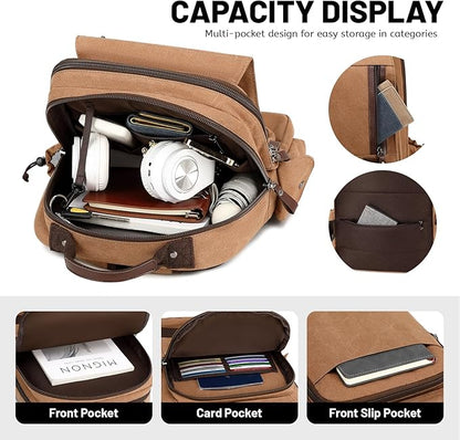 Lanola Water-resistant Canvas Backpack with Anti-Theft Pocket, Daypacks Fits 15.6 Inch Laptop for Men Perfect for Work, Travel, Daily Use (Coffee)