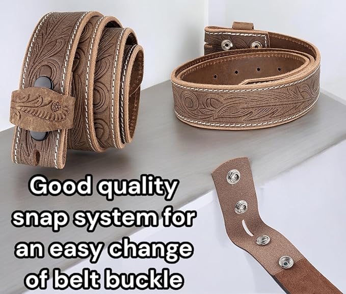 F&L CLASSIC Western Belt without buckle for men – Full Grain Leather Cowboy Belts for jeans - One Piece Leather strap belt