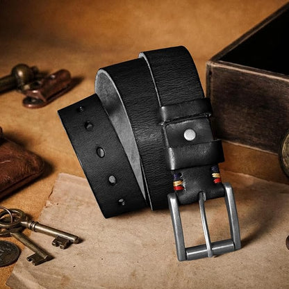 SANSTHS Mens Full Grain Cow Leather Belt Heavy Duty Work Belt Casual Every Day Belt for Jeans
