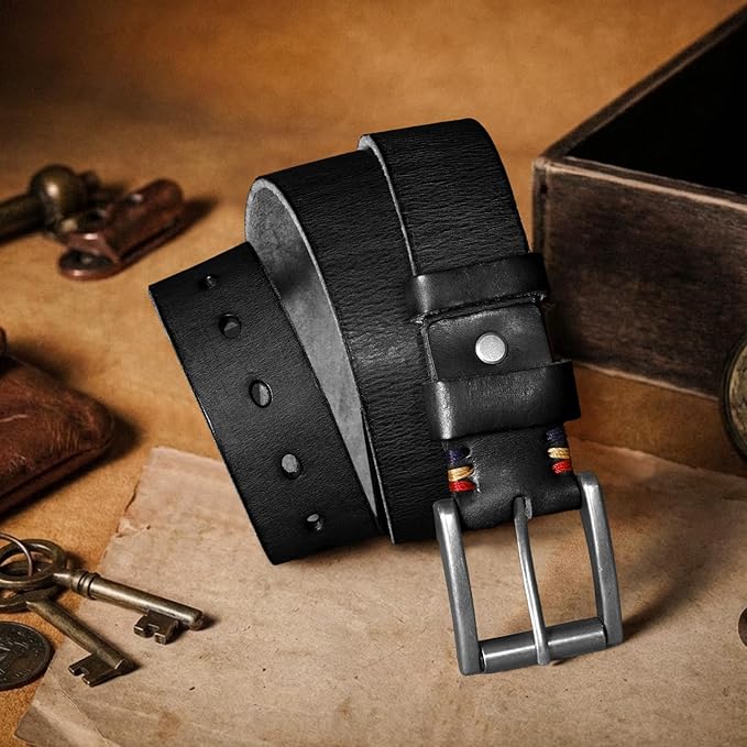 SANSTHS Mens Full Grain Cow Leather Belt Heavy Duty Work Belt Casual Every Day Belt for Jeans