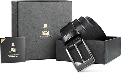 MILORDE Men's Genuine Leather Dress Belt, Handmade, 100% Cow Leather, Fashion & Classic Designs for Work Business and Casual