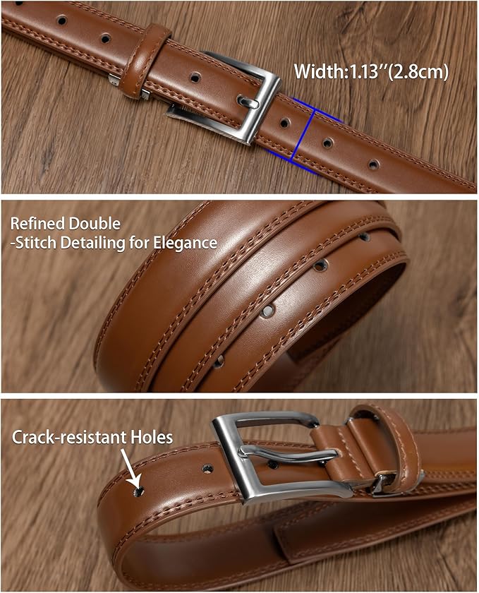 maikun Mens Black Leather Belt, 1 1/8" Casual Dress Belt with Adjustable Buckle for Jeans Office