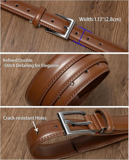 maikun Mens Black Leather Belt, 1 1/8" Casual Dress Belt with Adjustable Buckle for Jeans Office