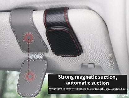 CHOSMOYI Magnetic Leather Sunglass Holder for Car, Sunglasses Clip for Car Visor, Auto Interior Accessories Universal for Different Size Eyeglasses (Grey)