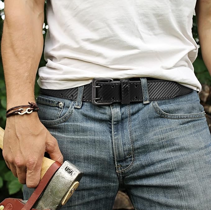 CHAOREN Work Belts for Men Heavy Duty - 1.5" Full Grain Leather Belt Casual - Fully Adjustable, Double Prong