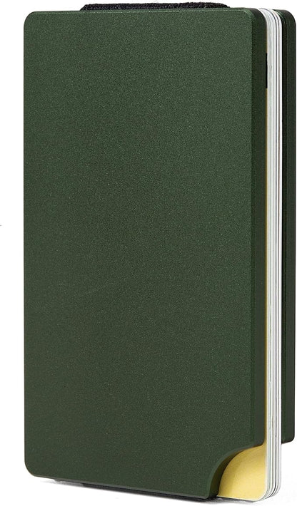 Minimalist Carbon Fiber Wallet for Men, Money Clip Cash Strap Wallet, RFID Blocking Metal Wallet Aluminum Card Holder,Front Pocket Wallet(Matte Green)