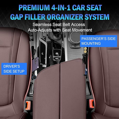 2PCS Car Seat Gap Filler Organizer 4In1 Between Seat & Console Inserts Gap Stopper Plug with Fill,Storage,Hook Function & Concealed Small Hammer,Upgraded Universal No Drop Seat Guard for Cars (Black)