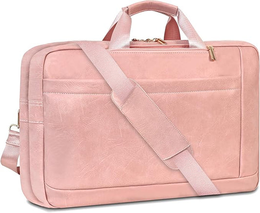 Stuery Faux Leather Messenger Bag for Men 17-17.3 Inch: Laptop Bag Briefcase Computer Handbags Shoulder Crossbody Bag with Padded Laptop Sleeve for Work College Travel, PU Pink