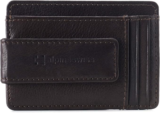 Alpine Swiss Harper Mens RFID Slim Money Clip Front Pocket Wallet Minimalist Leather ID Card Holder | RFID, Slim, Money Clip, Front Pocket, Minimalist, ID Card Holder
