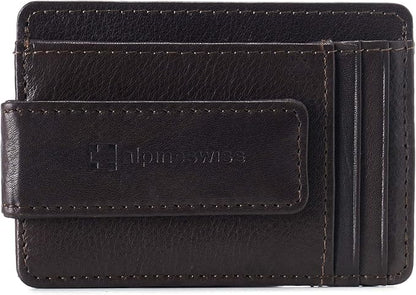 Alpine Swiss Harper Mens RFID Slim Money Clip Front Pocket Wallet Minimalist Leather ID Card Holder | RFID, Slim, Money Clip, Front Pocket, Minimalist, ID Card Holder