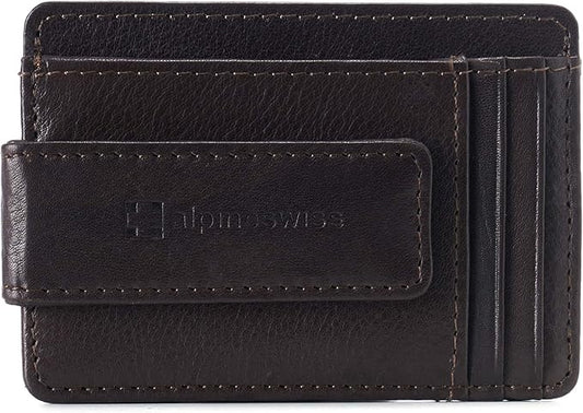 Alpine Swiss Harper Mens RFID Slim Money Clip Front Pocket Wallet Minimalist Leather ID Card Holder | RFID, Slim, Money Clip, Front Pocket, Minimalist, ID Card Holder