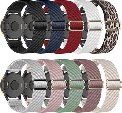 Compatible with Garmin Vivoactive 5 Band 20mm, Vivoactive 6/3, 10 Pack Nylon Watch Bands for Garmin Forerunner 165/55/245/Venu/Venu Sq/Venu 2 Plus Soft Stretchy Replacement Strap for Women Men