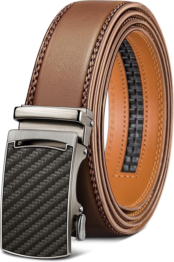 KEMISANT Belt Men, Sliding Ratchet Belt Genuine Leather For Gift Mens Dress Pants Oxfords,Size Adjustable