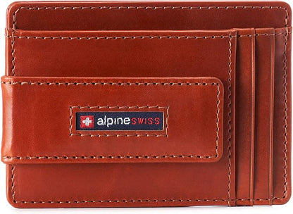 Alpine Swiss Harper Mens RFID Slim Money Clip Front Pocket Wallet Minimalist Leather ID Card Holder | RFID, Slim, Money Clip, Front Pocket, Minimalist, ID Card Holder