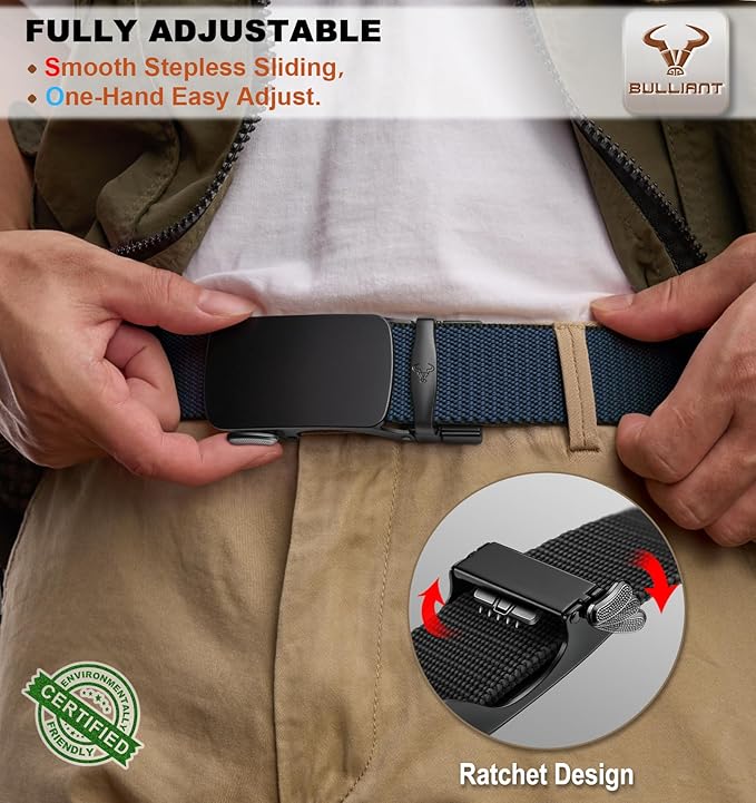 BULLIANT Men Belt-Reversible Ratchet Belt Stretchable for Gift Men Work Casual Golf 1 3/8"-Cut For Fit -2 In 1Belt