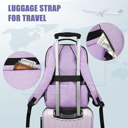MATEIN 17 Inch Laptop Backpack, Womens Travel Laptop Backpack, Large Water Resistant College Teacher Nurse Work Bag Lightweight Daypack Computer Bagpack, Light Purple