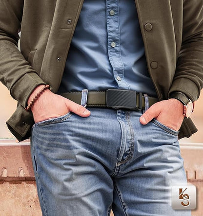 KEMISANT Men Belt Ratchet Click Belt Genuine Leather Adjustable For Men Golf Dress Casual Jeans 1 3/8-Cut For Fit