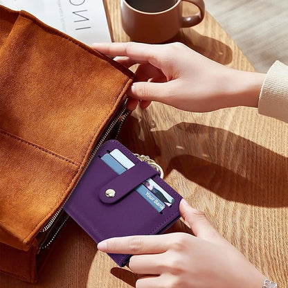 Airkit Small Wallets Woman RFID Blocking Leather Credit Card Holder - with ID Window - Card Wallets for Women - with Zipper Coin Purse - Keychain Wallet