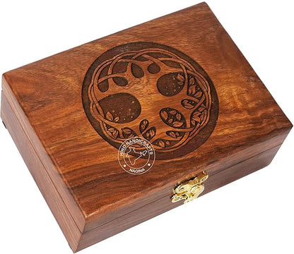 Rosewood Handmade Wooden Urn Tree of Life Engraving Handcarved Jewellery Box for Women-Men Jewel | Home Decor Accents | Decorative Boxes | Storage & Organiser (7" x 5.5" x 3.5", Tree - 6)