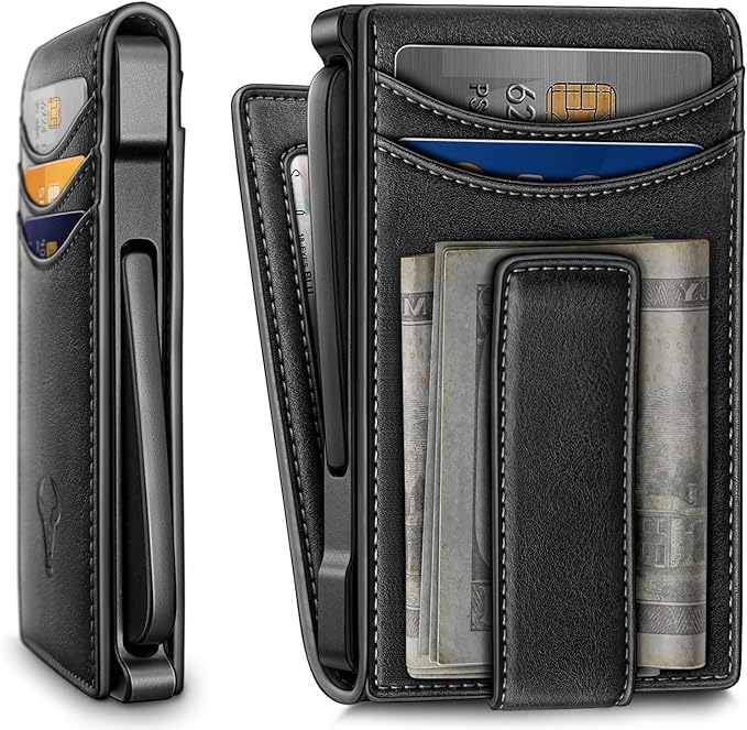 BULLIANT Men Wallet,Metal Case Money Clip with Grain Leather Flip 11 Cards-Pop-up Access Magetic Closure