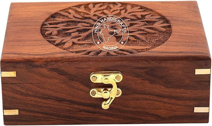 Rosewood Handmade Wooden Urn Tree of Life Engraving Handcarved Jewellery Box for Women-Men Jewel | Home Decor Accents | Decorative Boxes | Storage & Organiser (7" x 5.5" x 3.5", Tree - 2 Plane)
