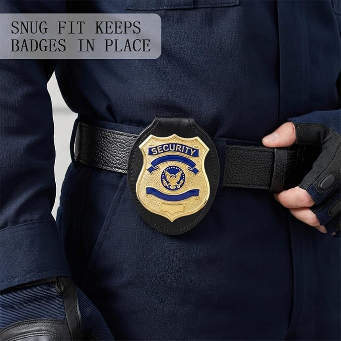 Universal PU Police Badge Holder with Neck Chain and Belt Clip, Heavy Duty Leather ID Case for Oval Shield Law Enforcement Security Badges, Neck Hanging Badge Holder for Detective, Constable