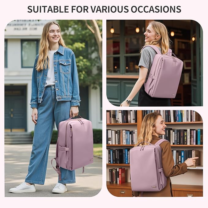 GOLF SUPAGS Stylish Laptop Backpack for Women Airline Approved Perfect for Work College and Travel Multi-Functional Casual Daypack Fits 14 Inch Notebook (Pinkish Purple)
