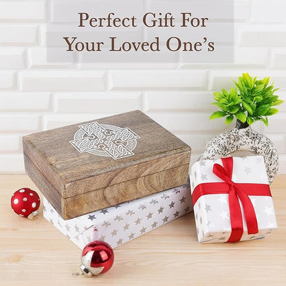 Ajuny Handmade Decorative Wooden Jewelry Box Celtic Cross Design Multipurpose Treasure Chest Storage Organizer Trinket keepsake Necklaces Watch Boxes, Great Gifts - 8x5 Inch