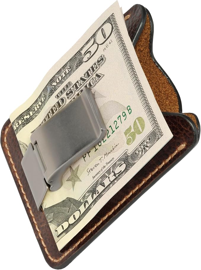 House of Jack Co. Wyatt Money Clip Wallet for Men, Slim Front Pocket Leather Card Holder, Ideal Gift For Men, Minimalist Full Grain Cowhide Wallet, Brown