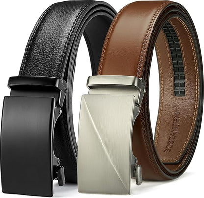 BOSTANTEN Ratchet Leather Belt For Men 2 Pack Dress and Casual with Adjustable Buckle, Trim to Fit