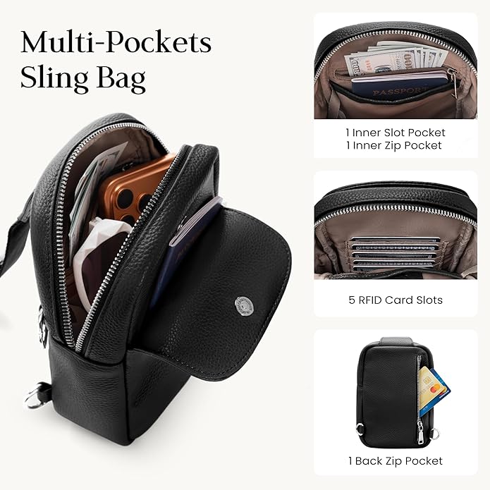 befen Genuine Leather Anti Theft Small Crossbody Bags for Women, RFID Cross Body Sling Chest Bags Fanny Packs Travel Purse