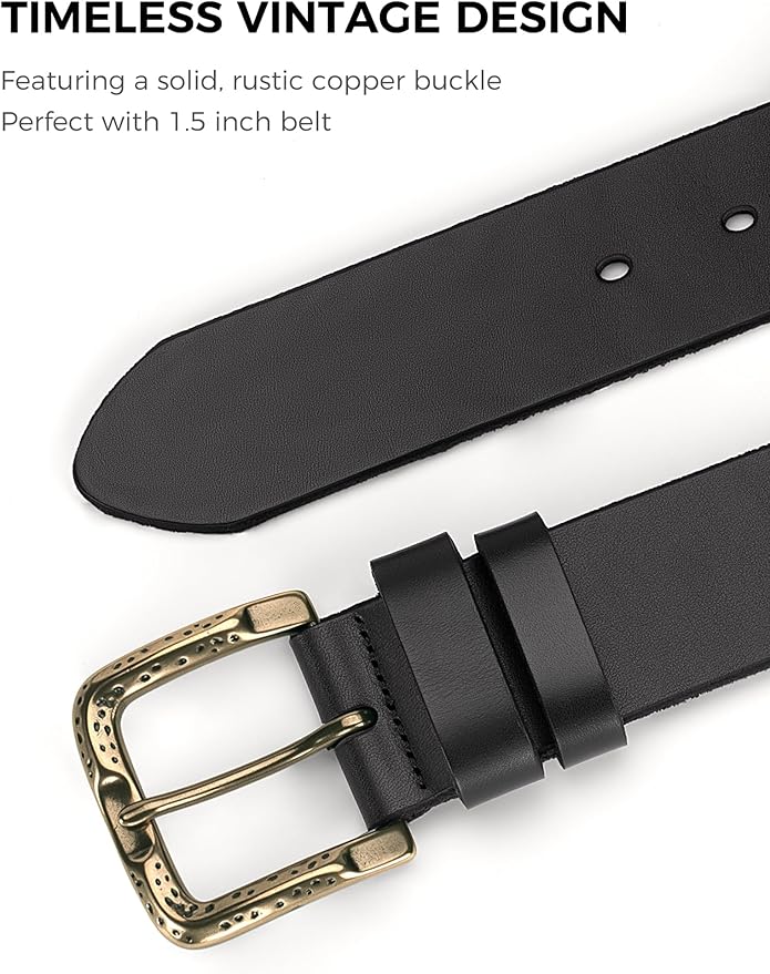 Men's Everyday Casual Belt - 1.5 Inch Full Grain Genuine Leather with Brass Buckle