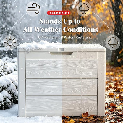 35 Gallon Deck Box, Lockable Waterproof Resin Storage Box for Patio, Indoor & Outdoor Use, for Cushions, Accessories, Package Delivery & Garden Tools (White)