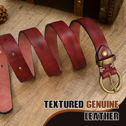SANSTHS Womens Genuine Leather Belts for Jeans Pants Trendy Vintage Thin Leather Belt Gold Buckle Ladies Skinny Waist Belt