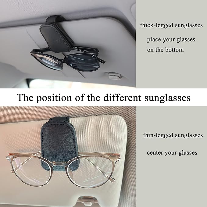 KIWEN Sunglasses Holders for Car Visor, Magnetic Leather Glasses Eyeglass Clip for Car, Ticket Card Clip Sunglasses Mount, Car Visor Accessories Gadgets (1, Red)
