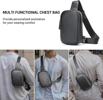 Genuine Leather Sling Bags for Men Crossbody Purse Vintage Small Messenger Shoulder Bag for Phone Side Chest Daypack Bag