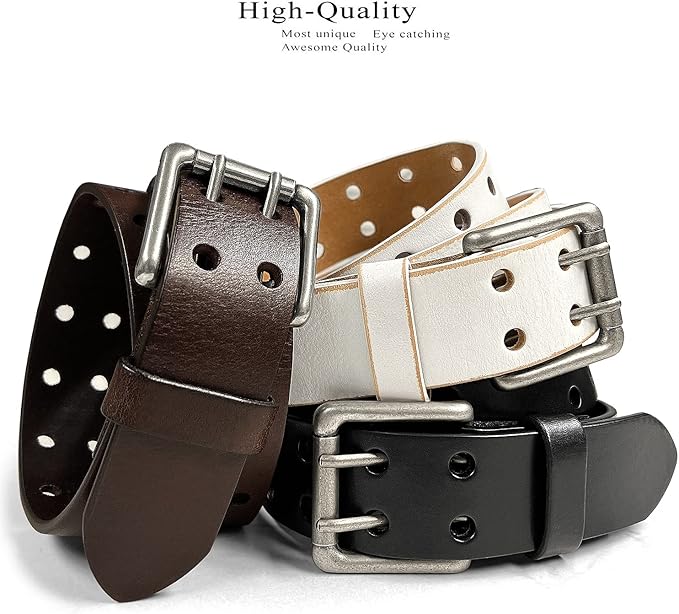 Ben Antique Twin Roller Buckle Vintage One-Piece 100% Leather Jean Belt 1-1/2" Wide