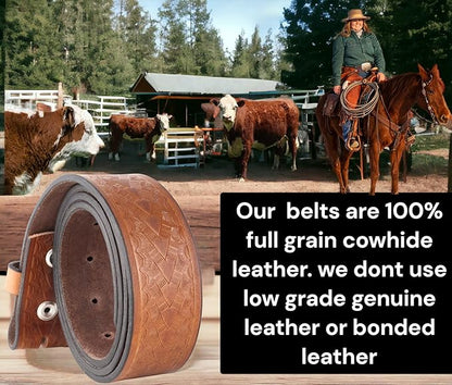 F&L CLASSIC Western Belt without buckle for men – Full Grain Leather Cowboy Belts for jeans - One Piece Leather strap belt