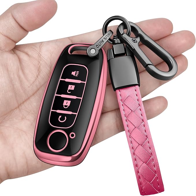 Sindeda for Nissan Key Fob Cover with Keychain Soft Full Protection Key Shell Key Case Compatible with 2023 2024 2025 Pathfinder Kicks Rouge(Pink, 4 Buttons-A)