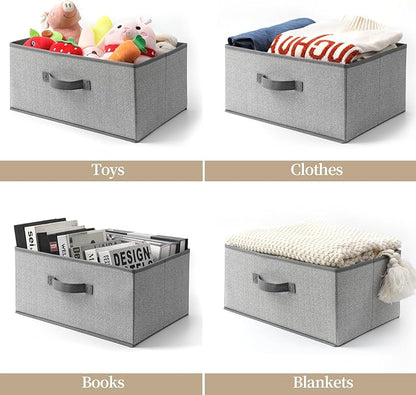 Storage Baskets, 15.7 Inch Woven Fabric Bins, Storage Cubes with Reinforced Handles, Organizer Bins for Closet Shelves, Foldable, for Toys, Clothes (4PCS/Grey-15.7*11*7.8inch)