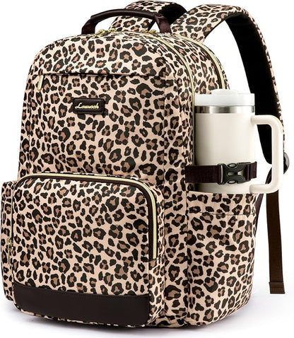 LOVEVOOK Laptop Backpack for Women with Pouch Pocket for Large Capacity Cup,18 Inch Laptop Computer Bag Travel Backpack Purse,Waterproof Work Business Backpack College Teacher Bags,Leopard print
